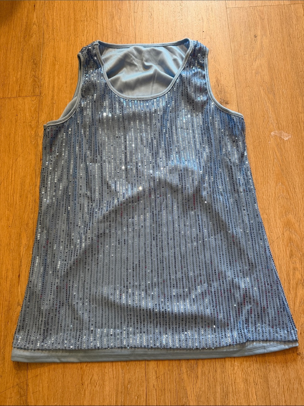 Sparkle-Trim Sleeveless Sequin Tank Top - Light Gray